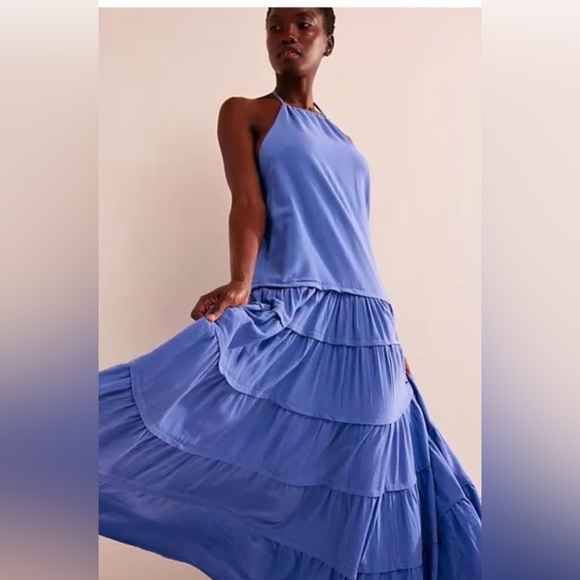 Free People Free-est Somewhere Sunny Drop Cotton Waist Maxi Dress in Blue Size M - Picture 7 of 10